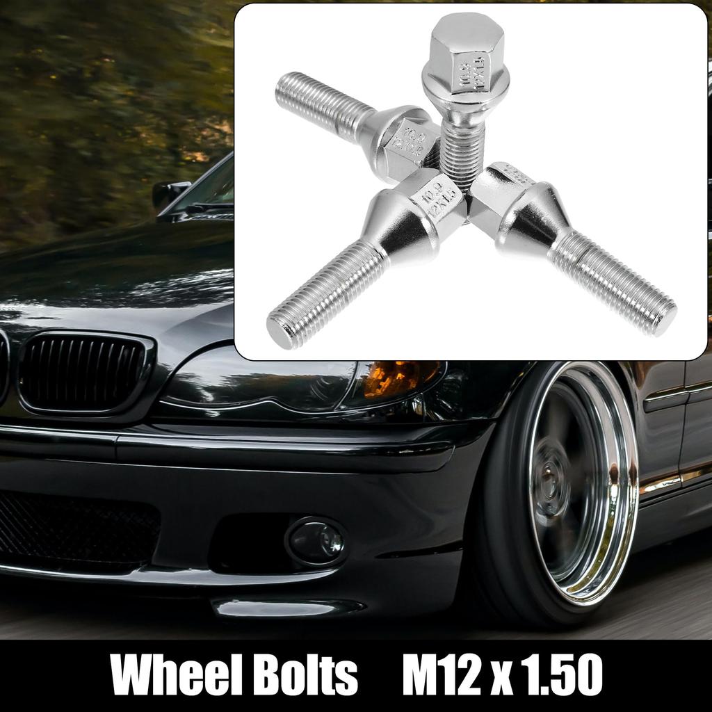 uxcell Wheel Bolts Taper Wheel Bolts Lag Nuts Chrome Wheel Stud Set M12 x 1.5 8pcs