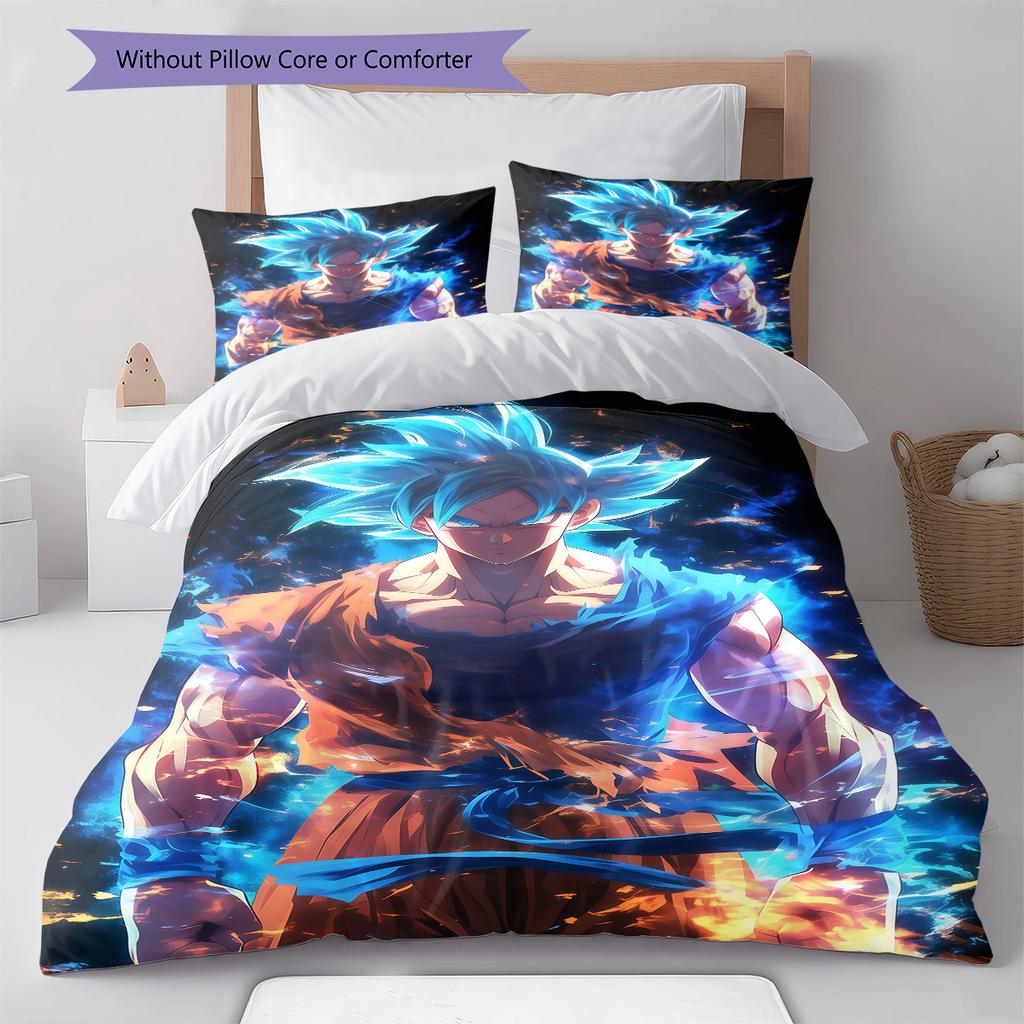 Son Goku Pattern Bedding,Quilt Set Quilt Cover Pillowcase Home Birthday Gift (1 * Duvet Cover + 2 * Pillowcase, Without Core)