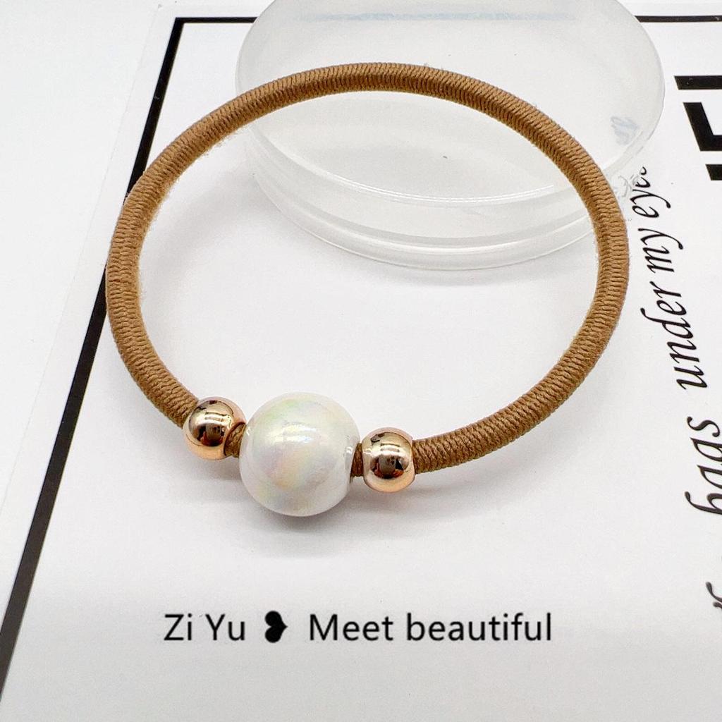 Pearl Hair Tie: Women's Elastic Leather-Covered Hair Ring
