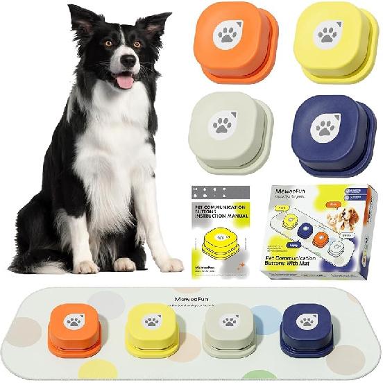 MEWOOFUN Dog Buttons Talk, Recordable Dog Talking Training Buttons for Communication, Dog Clicker for Training with Training Manual, Mat and