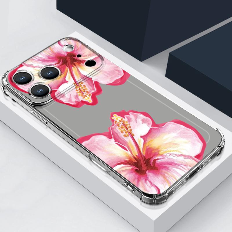 Pink Peony Floral Pattern Case For iPhone 17 Pro Max Coque iPhone 16 15 14 13 Pro Max 11 Shockproof Clear Soft Silicone Cover