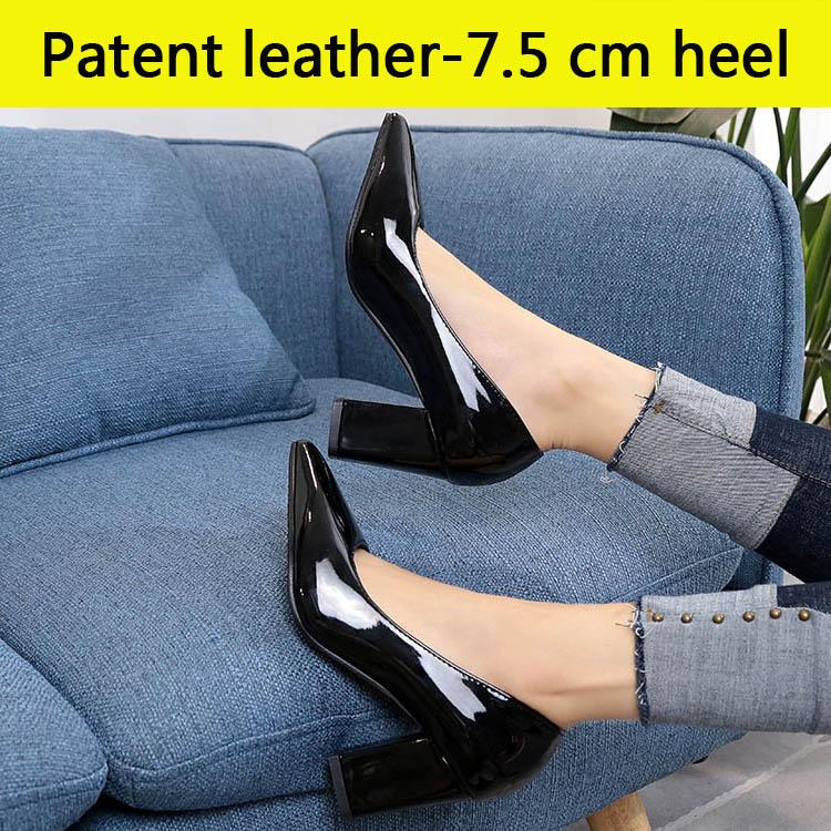 Fashion Aphixta Shoes Women Pointed Toe Pumps Sapato feminino 7.5cm High Square Heels Patent Leather Fashion Work Black Party Shoes