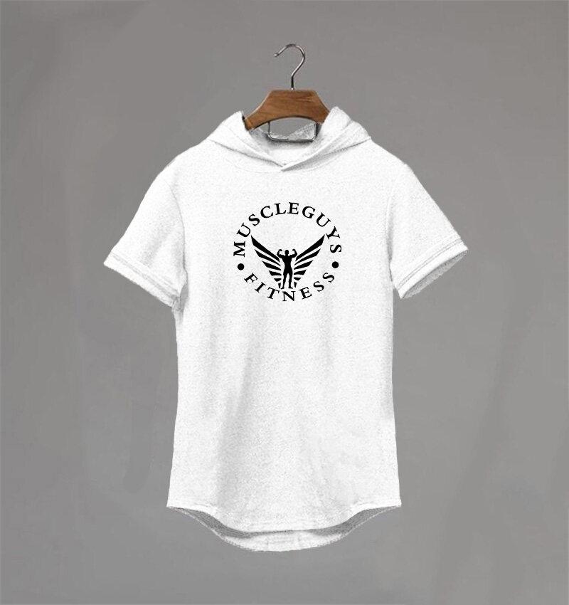 Muscleguys Marke Herren Kleidung Design Kurzarm Slim Fit T-Shirt Herren Baumwoll-T-Shirt mit Kapuzen Fitnessstudios Kapuzen-T-Shirt Männlich