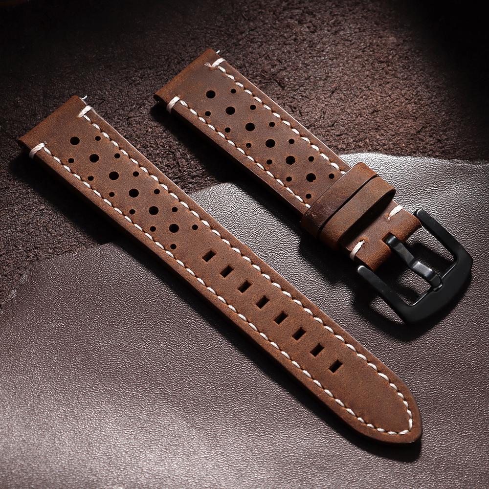 18/19/20/21/22/24mm Cowhide Watch Bands Vintage Racing Leather Watch Strap for Seiko Quick Release Breathable Porous Watchband
