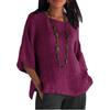 Cotton Linen Blouse For Women With Round Neck And Seven Quarter Sleeves For Casual Office Wear