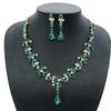 Necklace Pierced Earrings Set Green Exquisite Simulated Crystal Necklace Earrings Set for Wedding Women