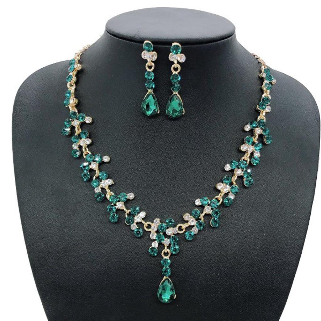 Necklace Pierced Earrings Set Green Exquisite Simulated Crystal Necklace Earrings Set for Wedding Women