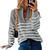 Women's High Neck Sweater: Autumn/Winter Striped Color Block Long Sleeve Zipper Pullover Knitwear
