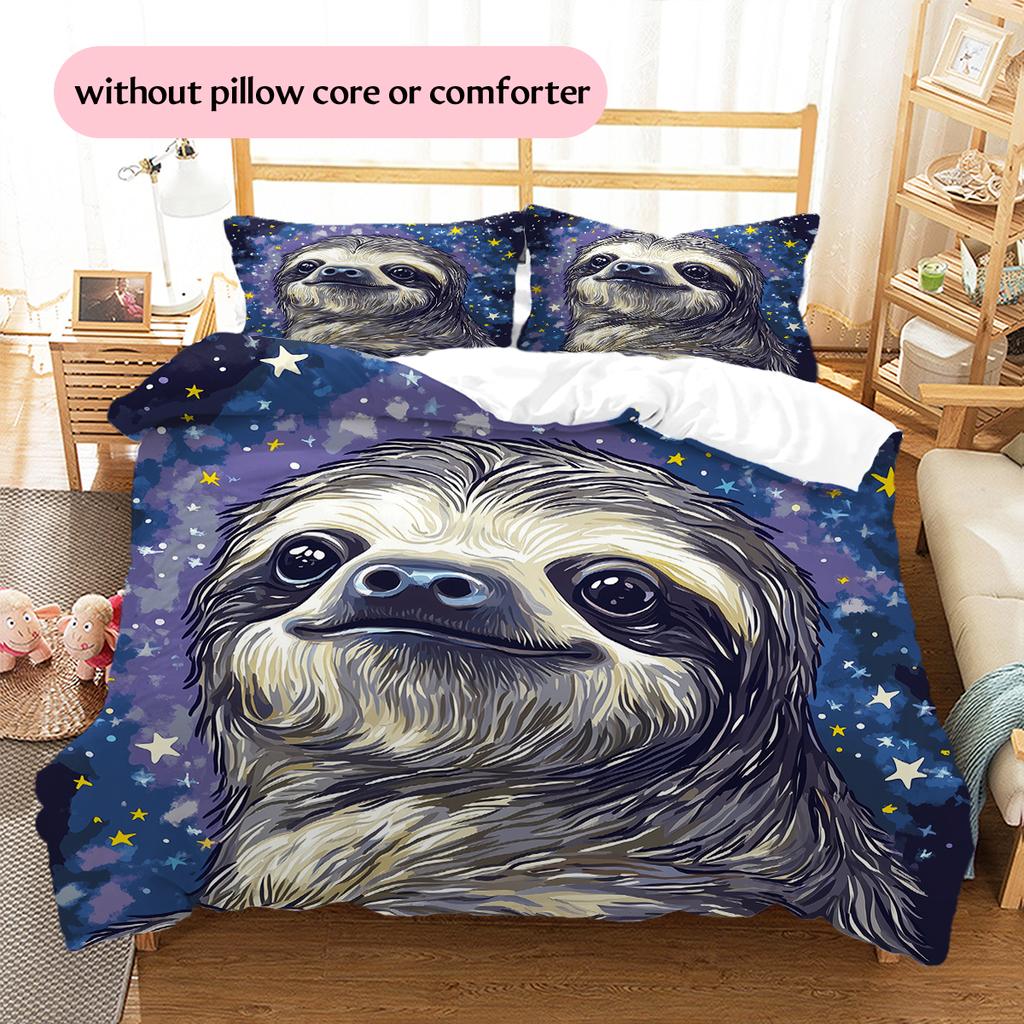 Black Sloth Pattern Bedding Home Decoration Birthday Gift (1 * Duvet Cover + 2 * Pillowcase, Without Core)