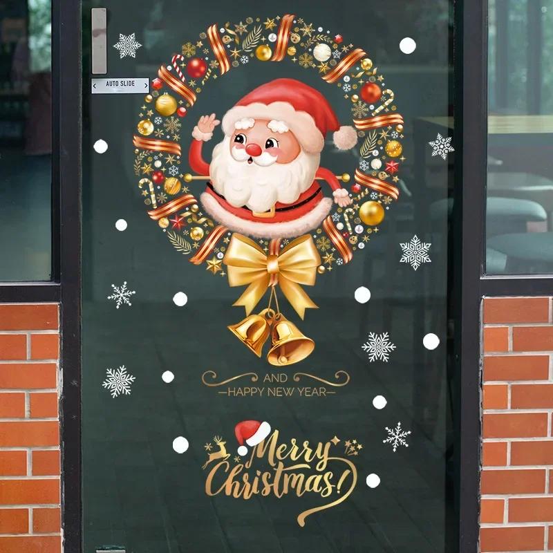 Cartoon Merry Christmas Window Stickers Santa Claus Xmas Tree Unicorn Glass Decal Christmas Decorations for Home 2025 New Year