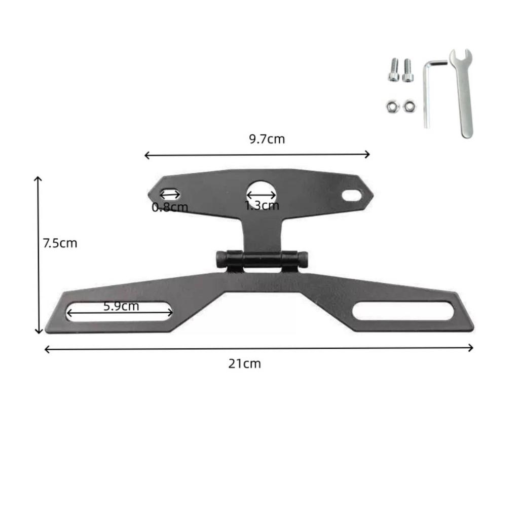 Black Iron Tag Plate Holder with Slotted Mounting Arms Foldable Folding Motorcycle Bracket