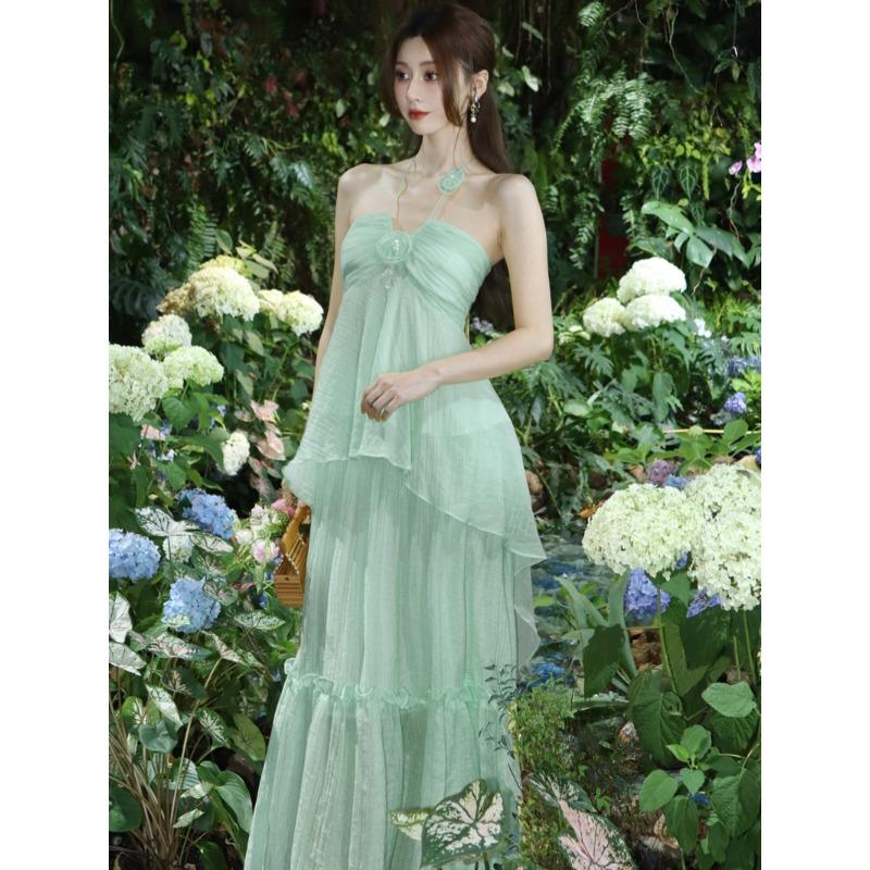 Design High-end Coffee Break French Chic and Beautiful Xiaoxiang Seaside Vacation Yellow Neck Dress