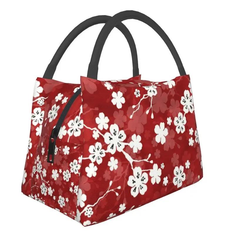 Cherry Blossom Insulated Lunch Tote Bag for Women Sakura Cherry Blossom Cherry Portable Thermal Cooler Food Lunch Box Travel