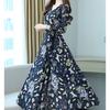 Elegant Floral Print Chiffon Dress Women's Spring Summer French Style V-neck Knee-length Fashionable Empire Waist Dresses