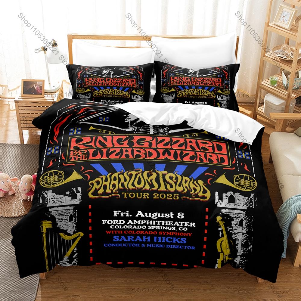 King Gizzard & The Lizard Wizard Bedding Set Duvet Cover + 2 Pillowcases Neo Psychedelic Rock Retro Bedroom Decor
