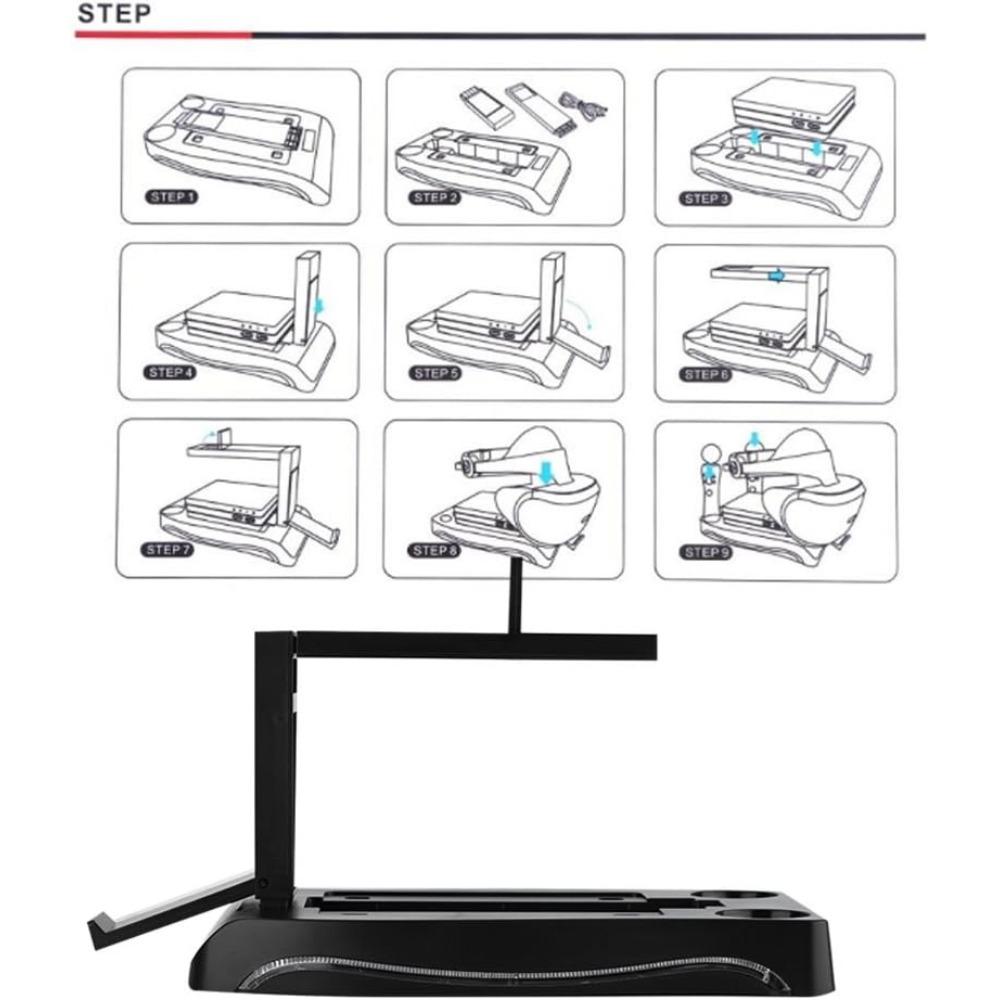 Stojan nabíjecí stanice pro PS4 VR, Dokovací stojan, Nabíjecí stojan, Držák, Multifunkční USB dokovací stanice, Modré světlo, 2 nabíjení pro PS4 VR ovladač
