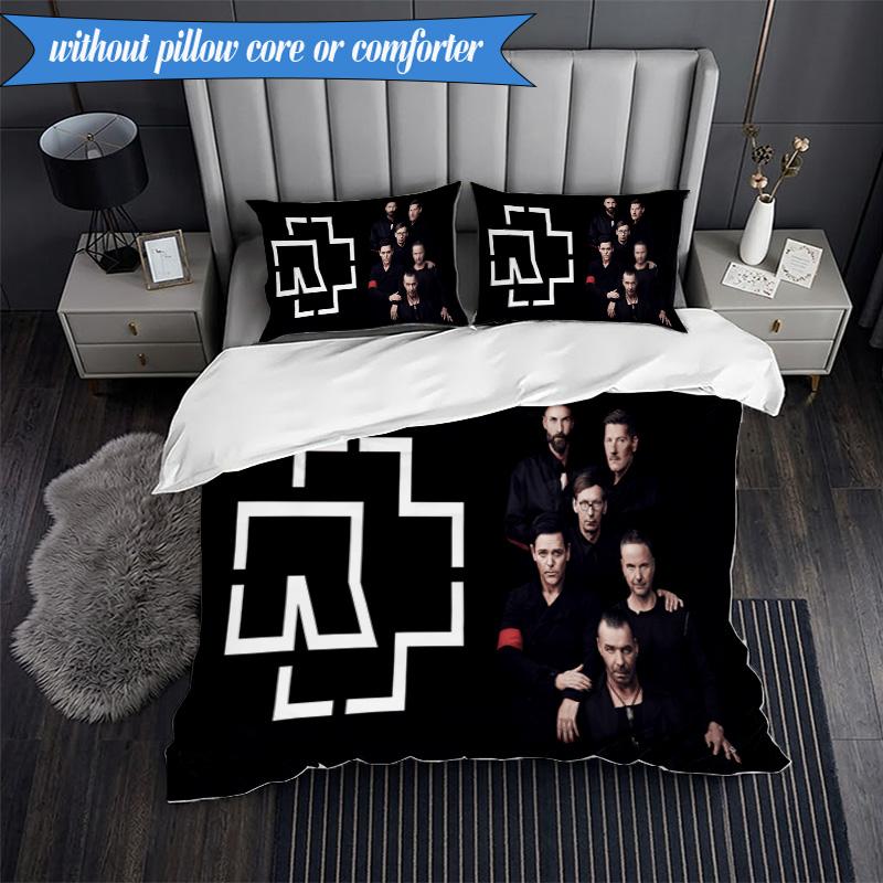 3-teiliges Ramm-stein Schädel und Logo Bettwäsche-Set, Enthält 1 Stück Bettbezug und 2 Stück Kissenbezüge, Perfekt für Schlafzimmer, Wohnheim, Fan Weihnachtsgeschenk 135cmx200cm