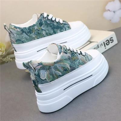 Genuine Leather 7cm Super Thick Sole Platform Women Shoes Chunky Sneakers Ins Women Vulcanized Shoes Canvas Shoes