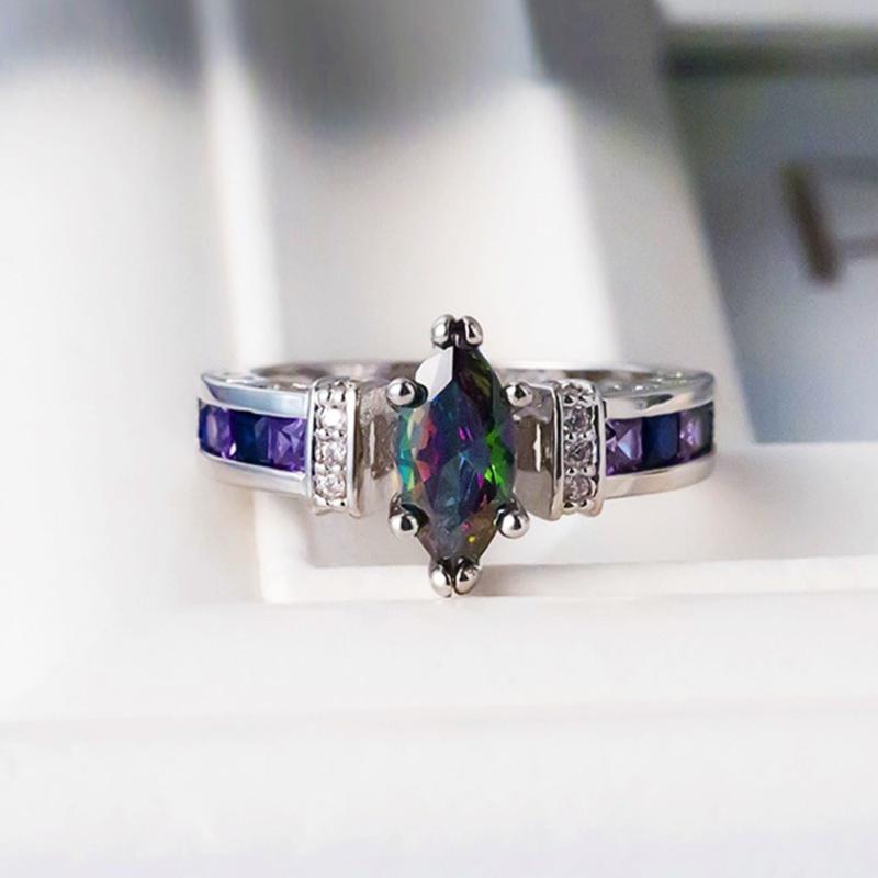 

CAOSHI Luxury Colorful Marquise Cut Shape CZ Stone Engagement Ring for Women Best Valentine s Day Gift for Girlfriend Wholesale 6&Copper Plated