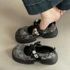 Niche one-word buckle pearl retro summer new versatile bow Mary Jane shoes women
