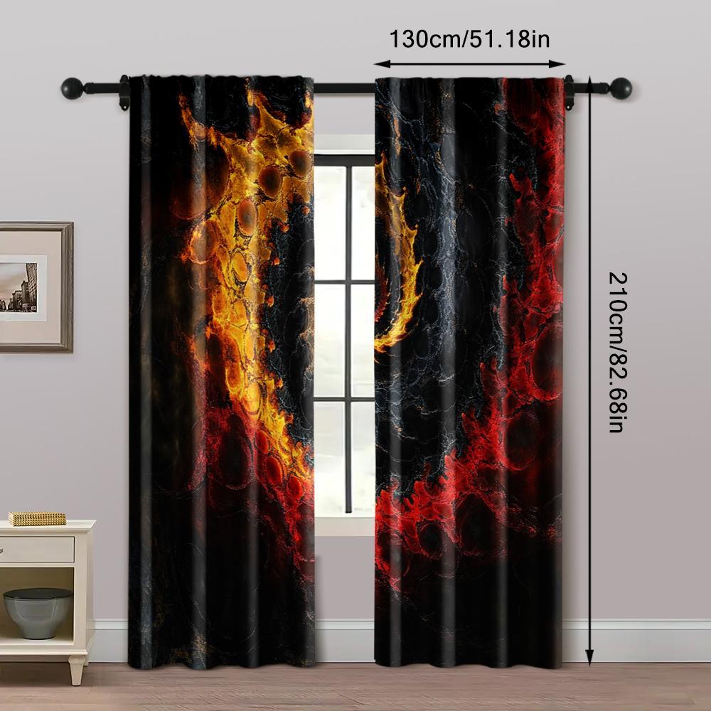 2pc, Window Curtains Rotate Red and Yellow Machine Washable Polyester,Without Electricity Festive Backdrops Perfect for All