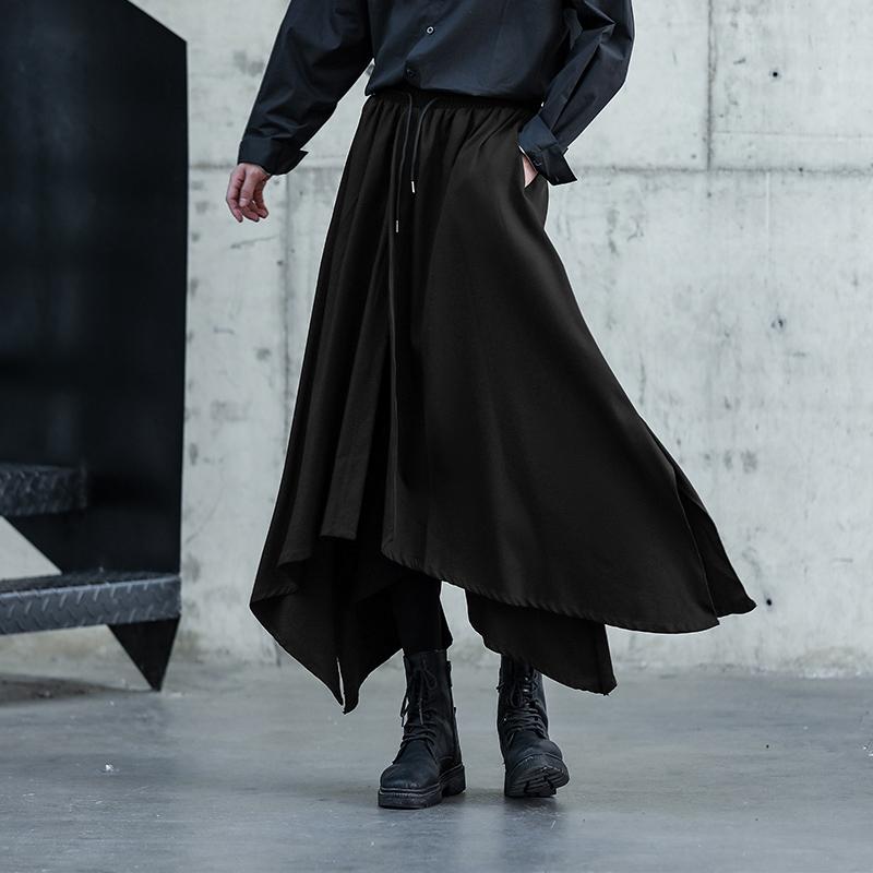 INCERUN Men Elastic Waist Irregular Layers Casual Long Pants Trousers