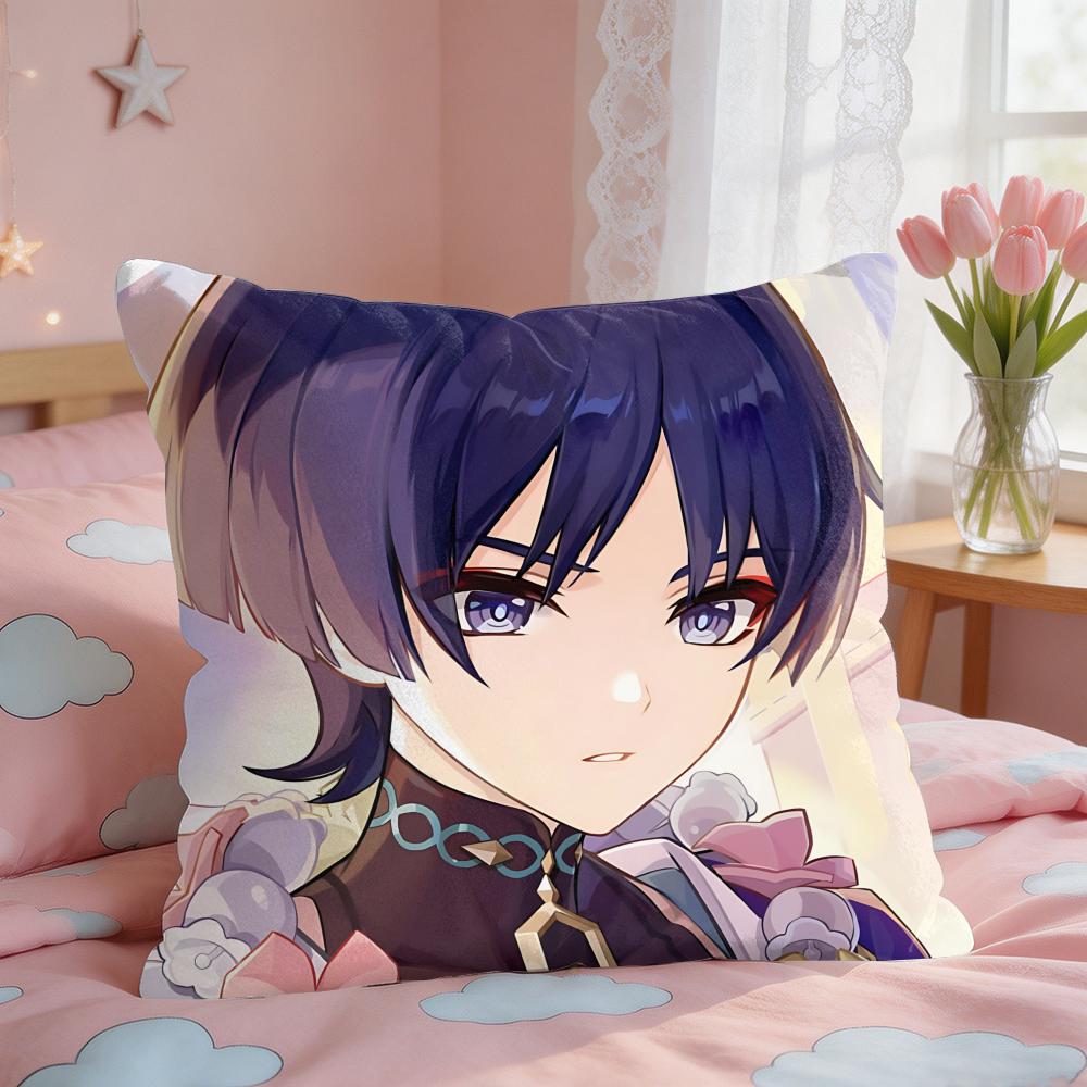 Wanderer Genshin Impact Cushion Cover Square Short Plush Pillow Case Living Room Sofa Home Decor Funda X