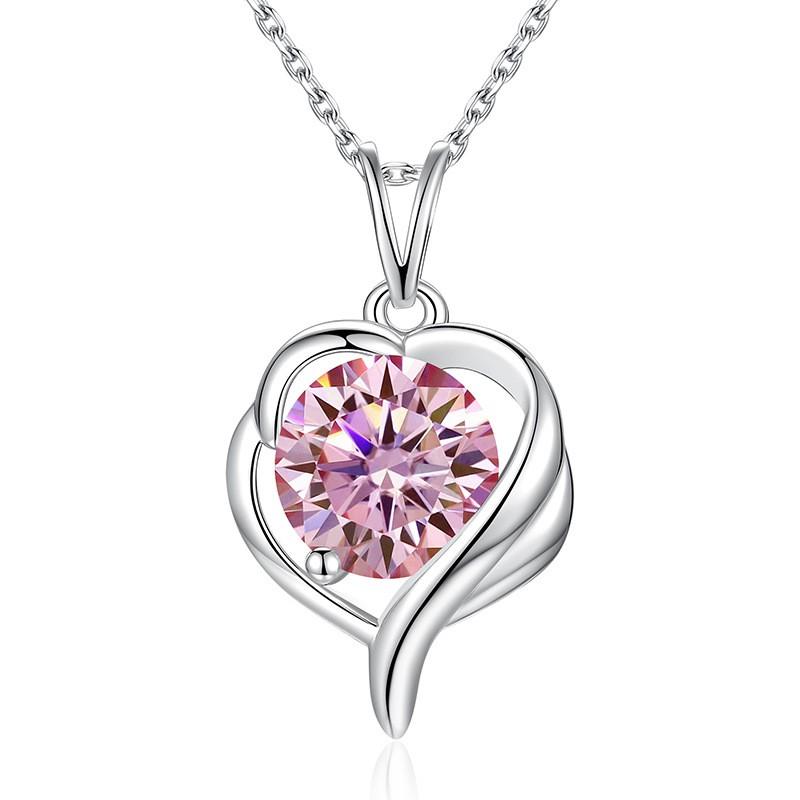 V Necklace Color Moissanite 1ct Simple Heart Pendant Women