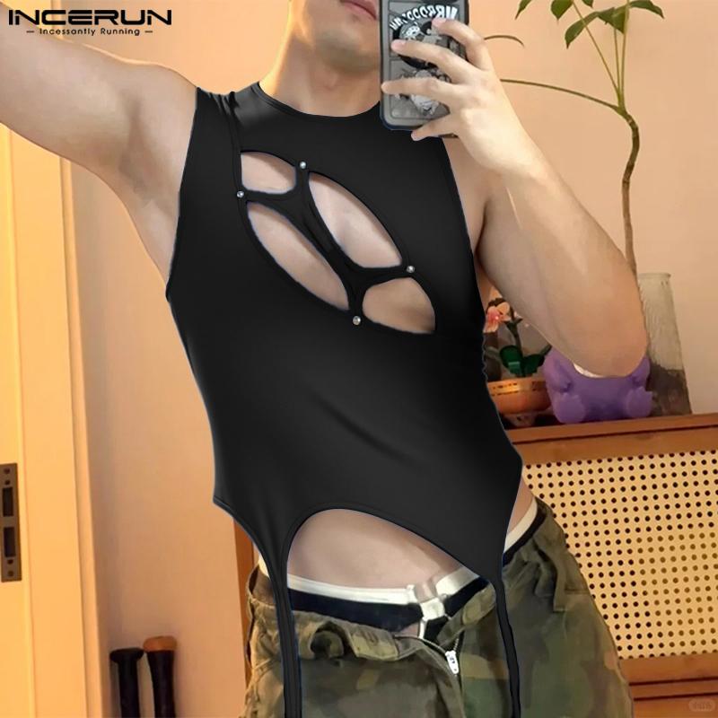 INCERUN Men Sexy Sleeveless Hollow Out Slim Party Fitted Short Tank Tops