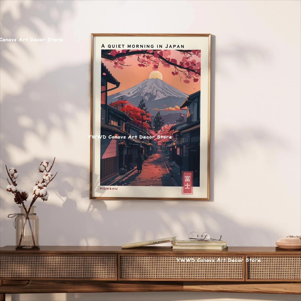 Tokyo Street Cherry Blossom Tourism Canvas Print Poster Japan Mount Fuji Sunrise Landscape Pagoda Wall Art Poster for Home Decor