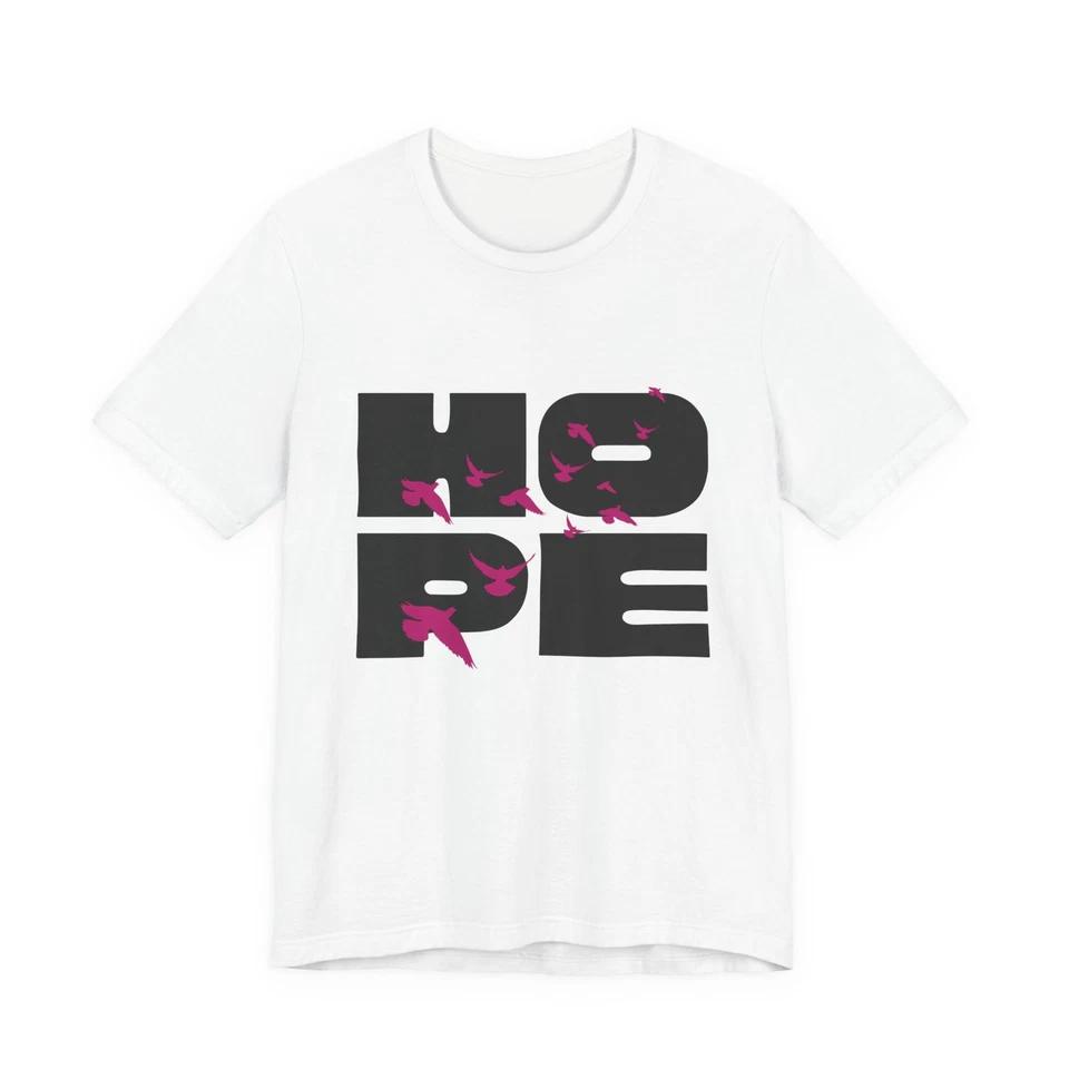 Hope typography shirt | T-Shirt with bold block letters & pink bird accents XL
