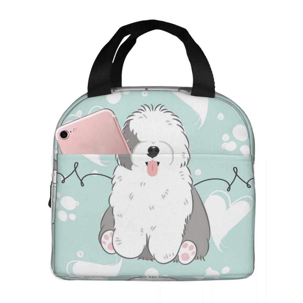 Love Old English Sheepdog Insulated Lunch Bag for Women Kids Portable Food Boxes Thermal Lunch Box Tote