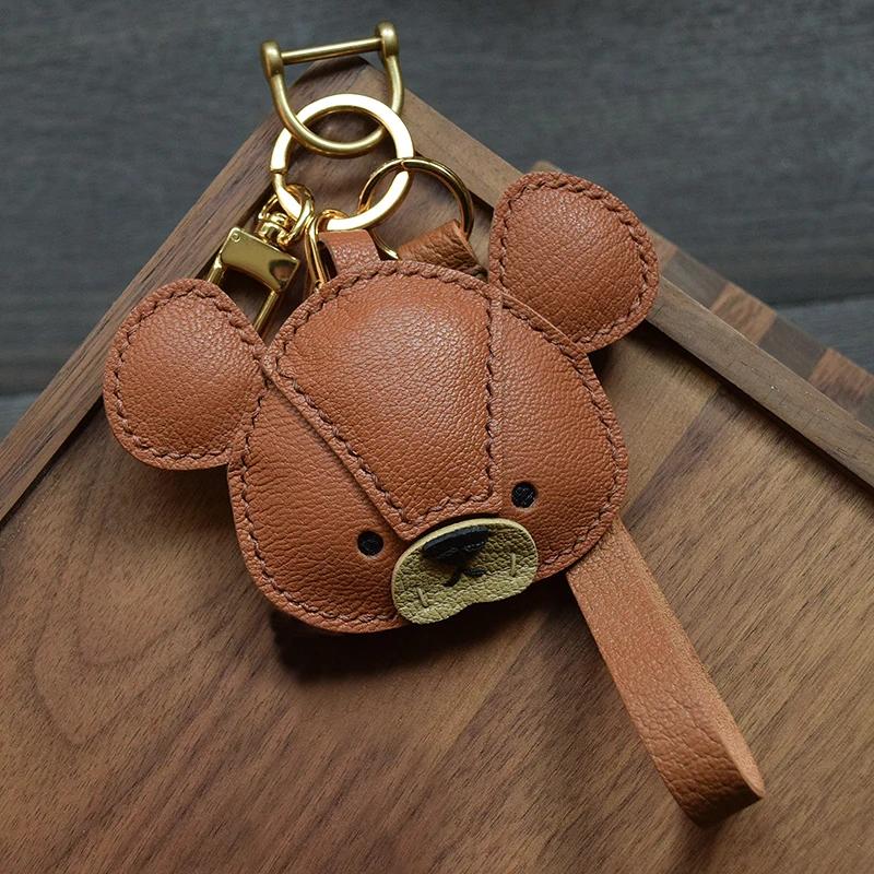Handmade Genuine Leather Bear Keychain, Bag charmCar Mirror Hanging Ornament for Home/Office Decor  Cute Gift for Stress Relief