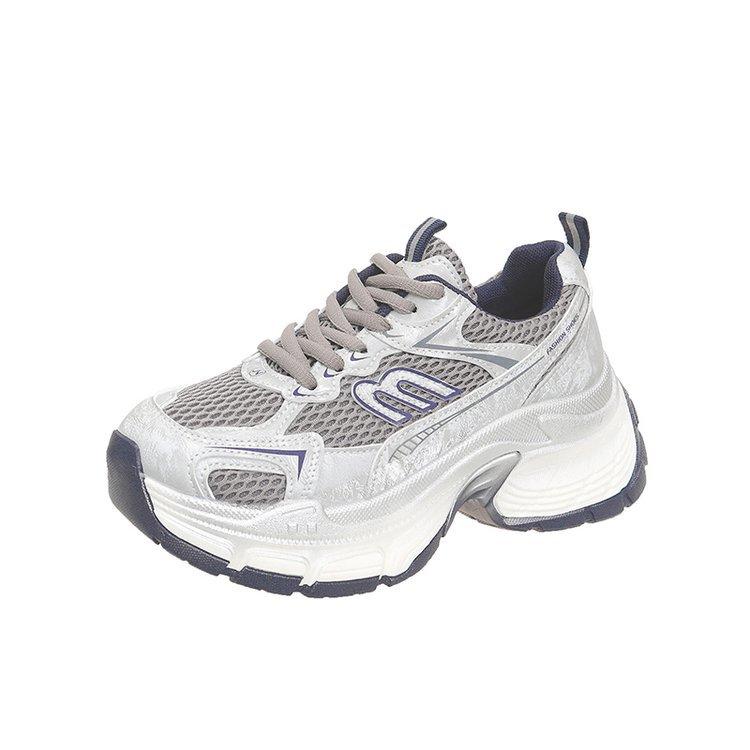 European Gray Popular Thick-soled Heightening Dad Shoes for Women 2025 Autumn New Mesh Breathable Fashion Casual Shoes Tide