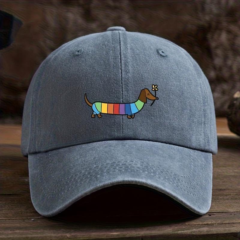 Rainbow Dachshund Dog Print Baseball Hat Unisex American Washed Retro Peaked Cap Trend