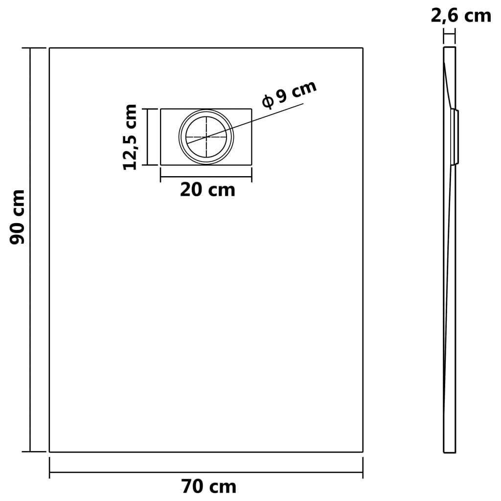 Vidaxl Shower Tray, SMC, Grey, 90 X 70 Cm