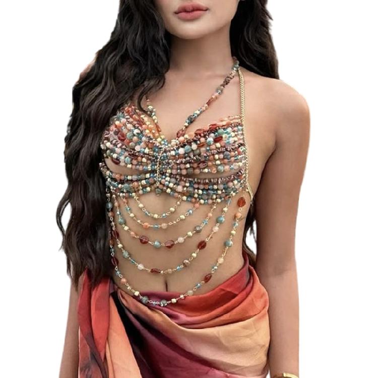 Hollow Beaded Body Chain Strap Top With Comfortable 64-92cm Bust Bustier Women's Evening Party Tank Chain