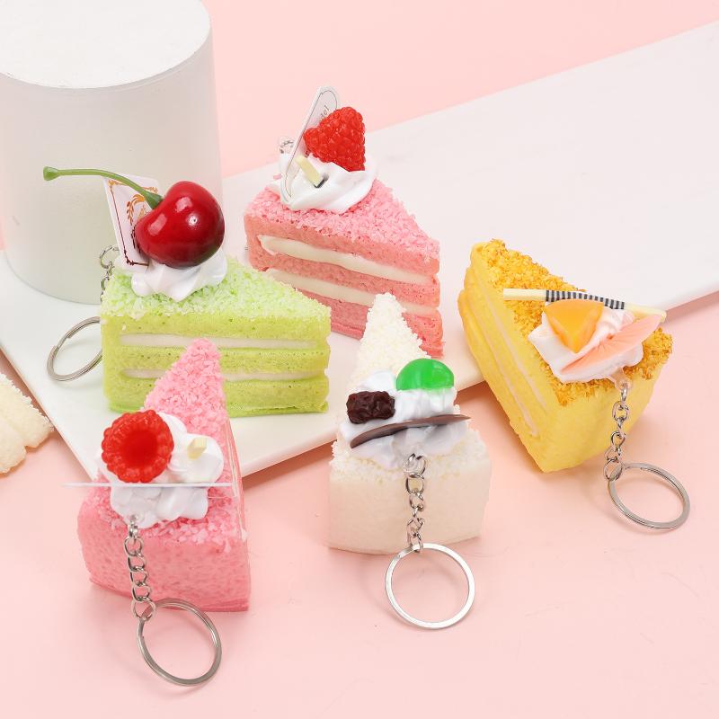 Realistic Triangle Cake Key Ring With Fruit Toppings Cute Food Shape Charm for School Bag Decor Student Birthday Gifts