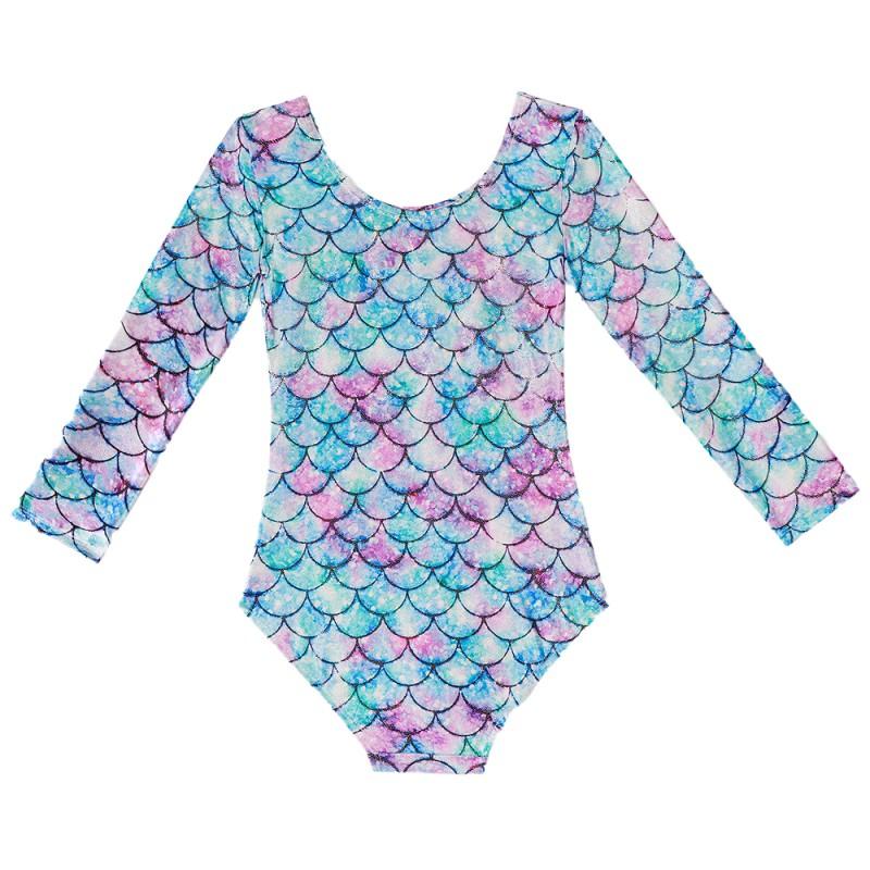 3–13 Jahre Kinder-Gymnastik-Trikot mit Fischschuppen-Motiv, Frühling und Sommer, langärmelig, einteiliger Body-Kostüm