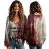 Women's V-Neck Halloween Shirt for Fall, Seasonal Top for Ladies