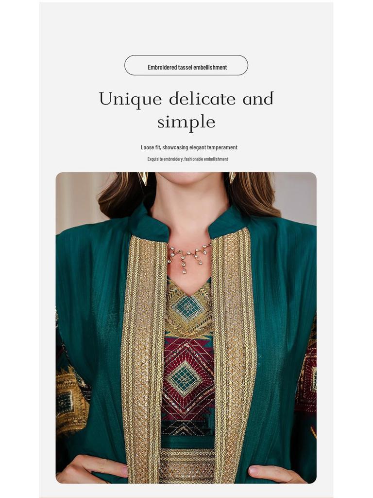 Abaya Brodată de Lux: Rochie de seară din Orientul Mijlociu cu robă lungă și design din două piese