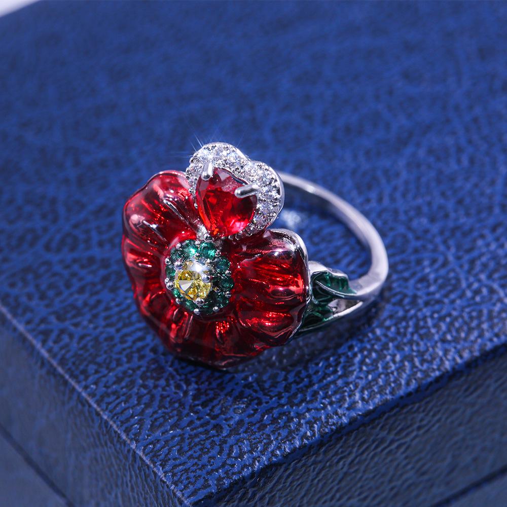 Rose Ring Female, Enamel Cloisonne Craft Ring