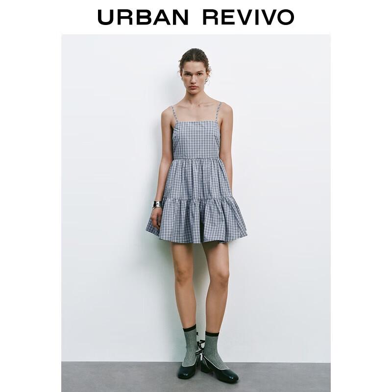 

UR 2025 Летнее женское многослойное клетчатое платье-майка XL