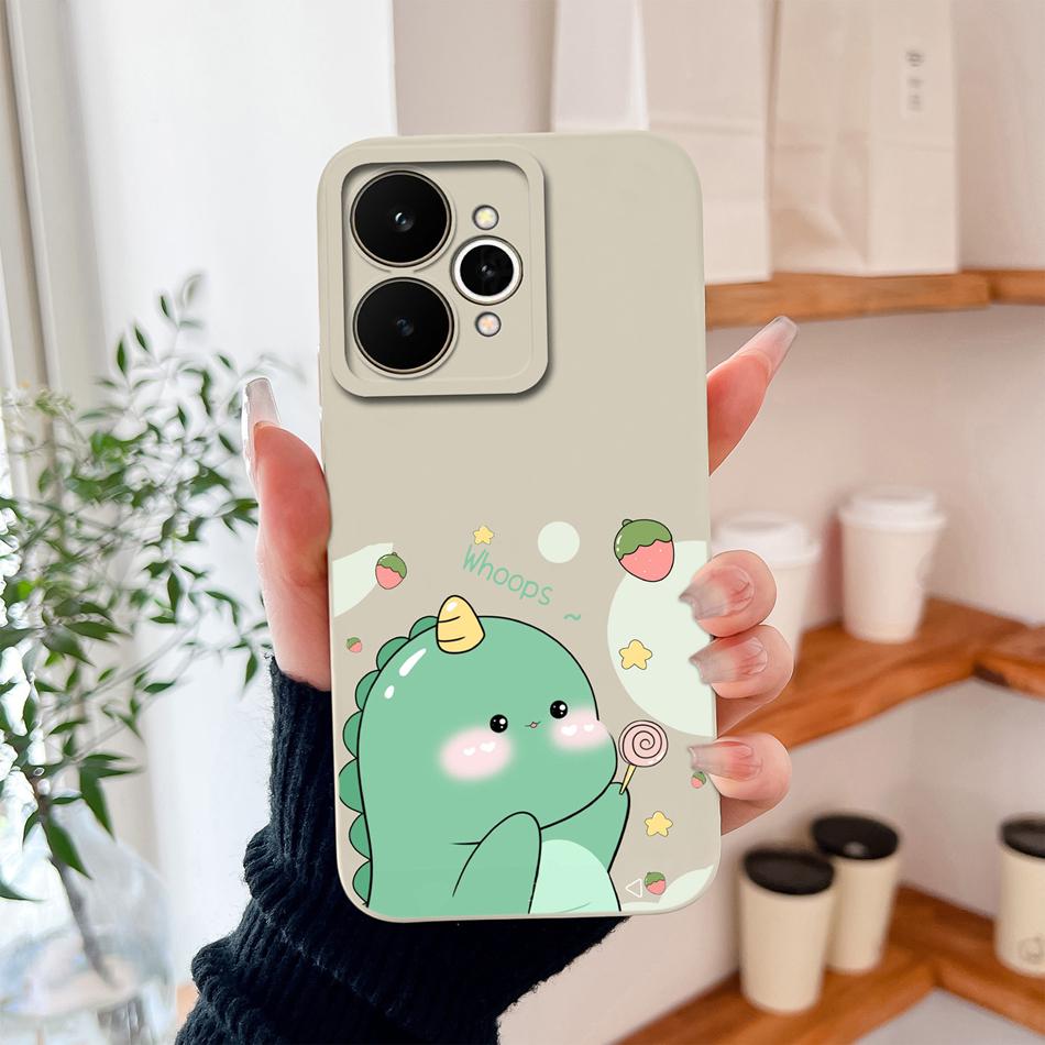 Cartoon Case For Realme 15 Pro Cute Dinosaur Liquid Silicone Lens Protection Back Cover Soft Phone Cases For Realme 15Pro 5G