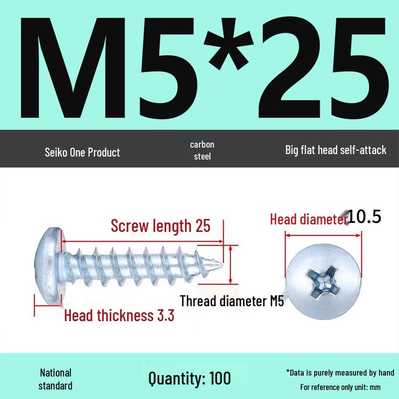 Galvanized M3 Phillips Flat Head Self-Tapping Wood Screws, High-Strength, Large Head