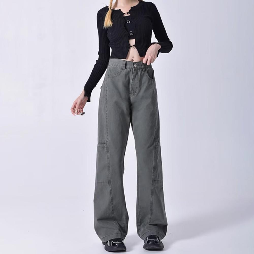 

Повседневный дизайн, прикрывающий бедра, свободные джинсы-швабры, женские новые тонкие джинсы с широкими штанинами, тренд весна-осень XL светло-серый