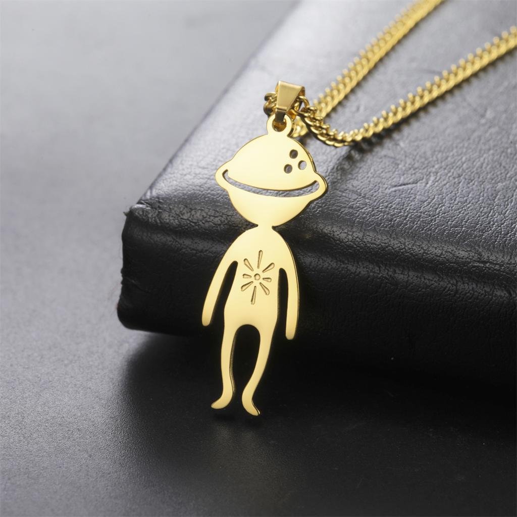  Spiral Moon Star Planet People Necklace for Children Fashion Fun Space Enthusiasts Pendant Necklaces Party Jewelry Gifts