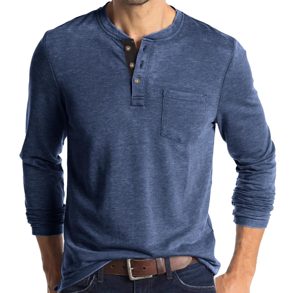 Men's Long Sleeve Round Neck T-Shirt Men's Henley Base Shirt Casual Top