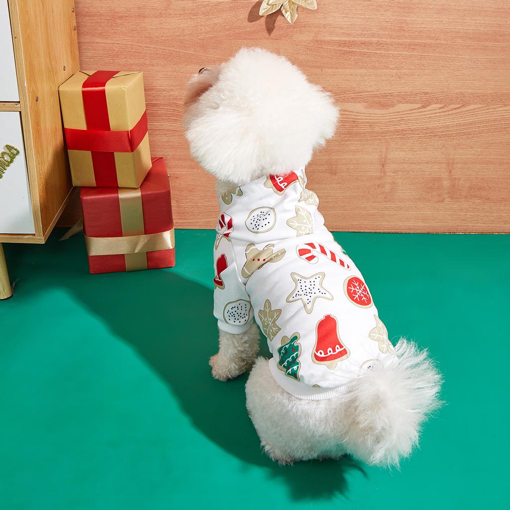 Dog Hoodie  Christmas Shirts Clothes Dog Doggy Small Bell Elk Printed Dog Clothes Dog Sweatshirts Apparel Xmas Pet Turtleneck Pu