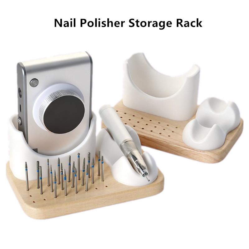 2 In 1 Nail Drill Holder Stand With 6 Holes Nail Drill Bits Wooden Storage Nail Polisher Pen Bracket For Salon And Home Use